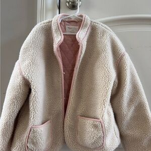 Rylee + Cru Cozy Cream Sherpa Jacket with Pink Trim